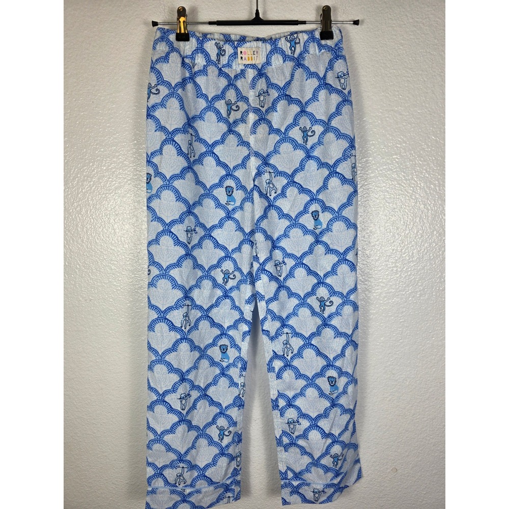 Roller‎ Rabbit Adaptive Pajama Pants Blue Monkey Print Sensory Friendly L 10/12